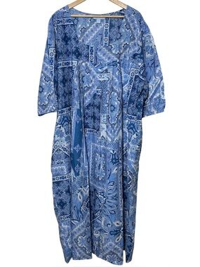 Only Necessities Nightgown 4X Short Sleeve Blue Muumuu House Dress Pocket Lounge